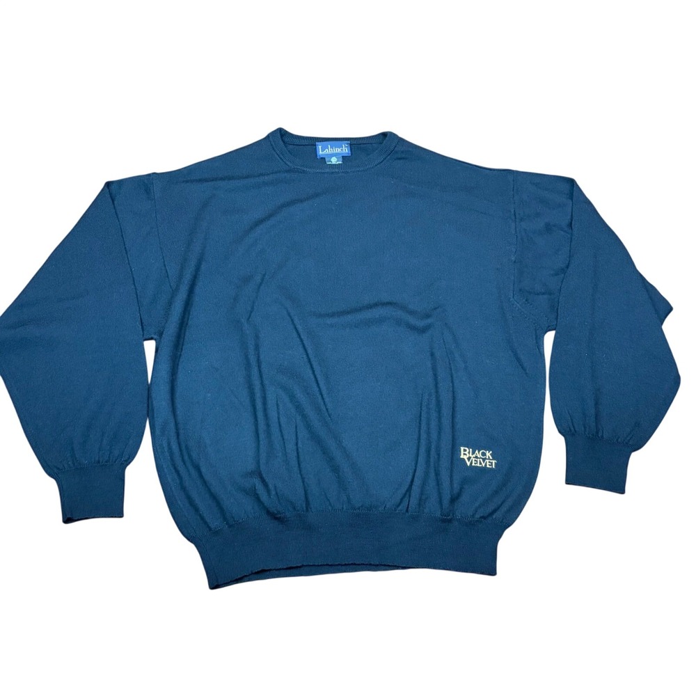 Y2K Men L Merino Wool Dad Golf Sweater Black Crewneck Made in Italy Black Velvet